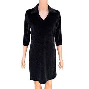 Vintage 90s Limited America black Velour Collared Mini Aline Dress S stretch